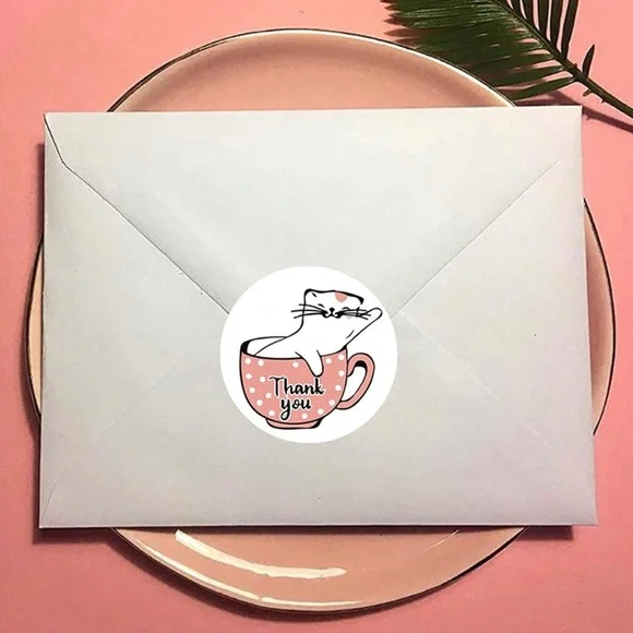 100 Cute Cat Kawaii Kitty Kitten Thankyou Thank You Stickers Small - Picture 3 of 5